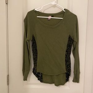 Army green sweatshirt with black lace on sides